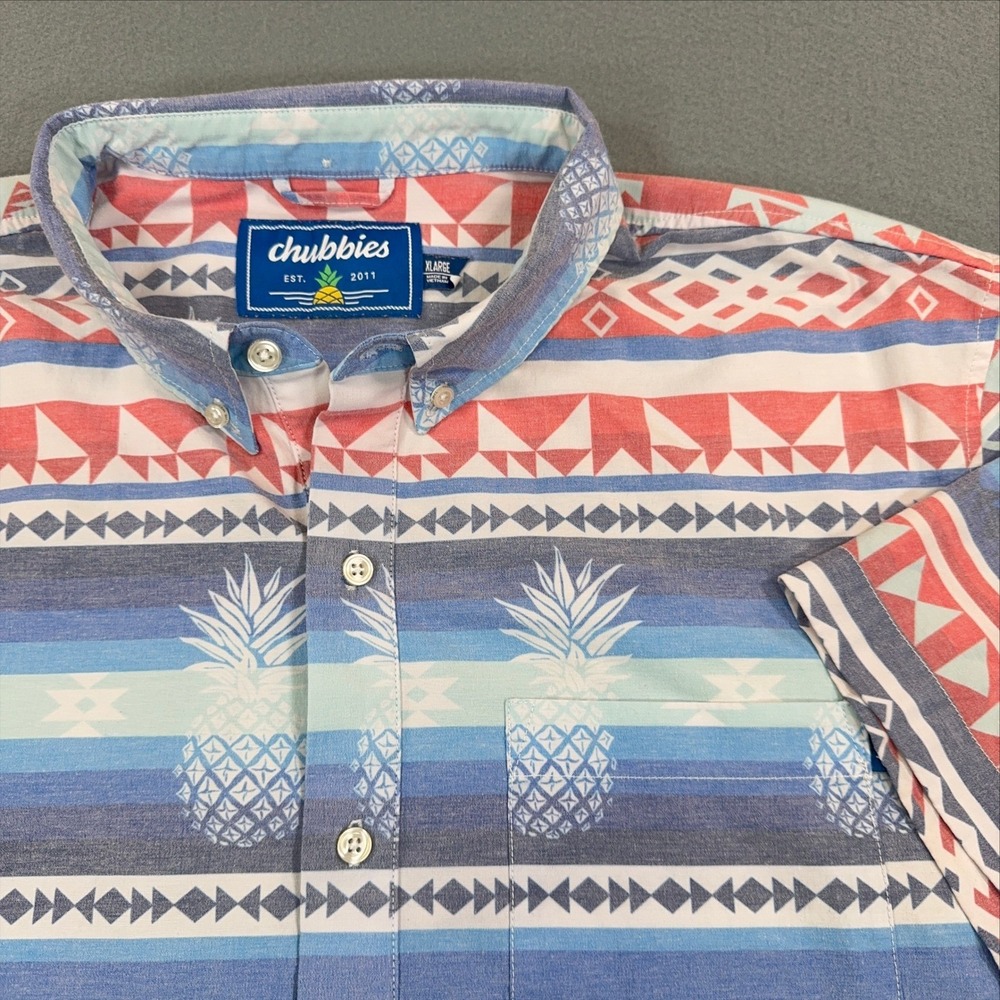 Chubbies Mens XL Pineapple Tribal Geometric Short Sleeve Button Down Shirt